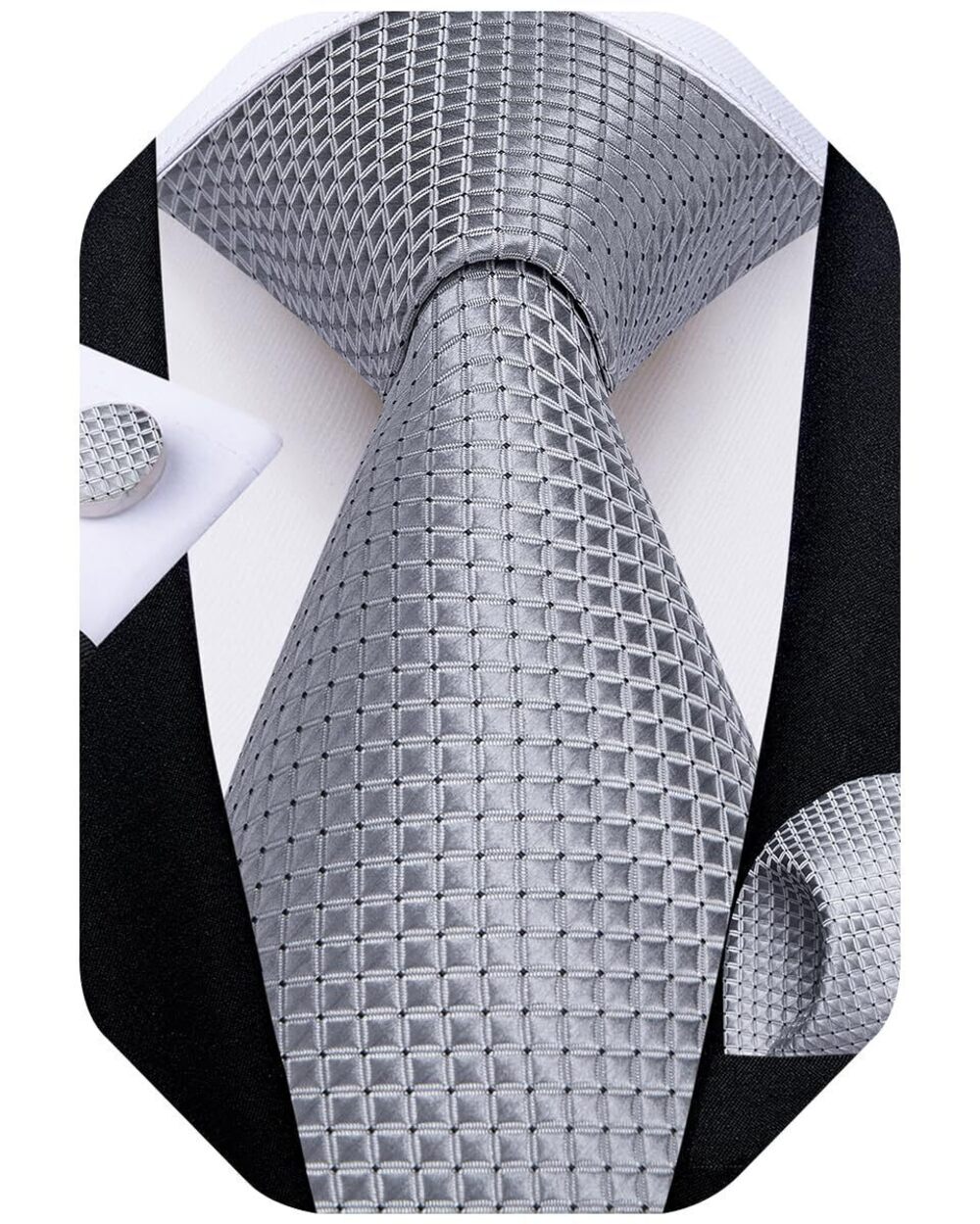 5625 Solid Color Tie and Pocket Square Set Woven Silk Plain Necktie &